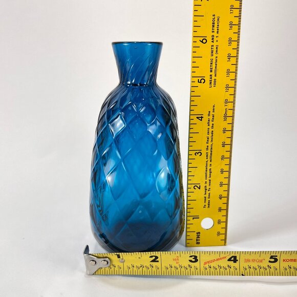 Pairpoint Glassworks Diamond Quilted Optic Blue Blown Glass Vase Mt Washington - Picture 14 of 16